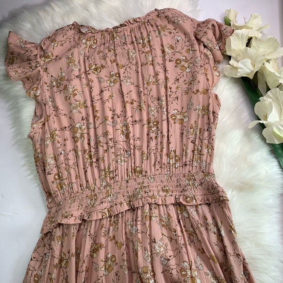 Knox Rose Pale Blush Floral Flutter Short Sleeve Smocked Waist Dress Boho xxl - Picture 9 of 14